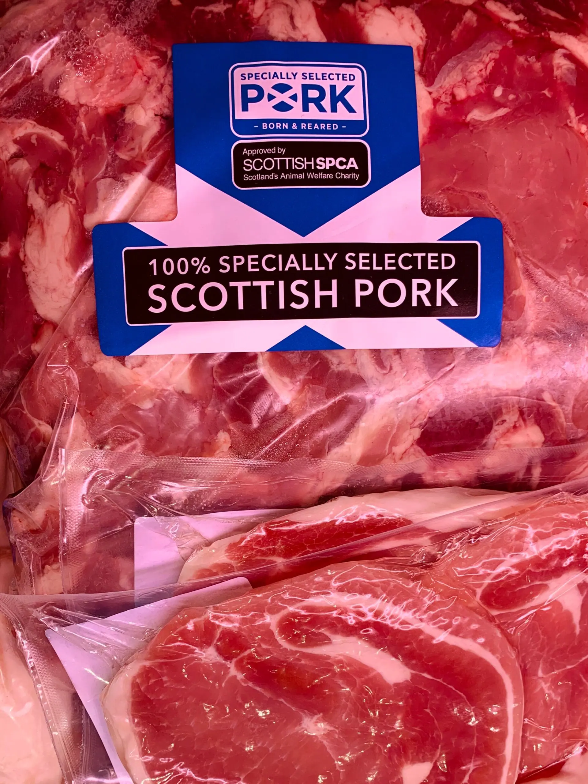 Packs of 100% Specially Selected Scottish pork with the QMS Specially Selected Pork mark